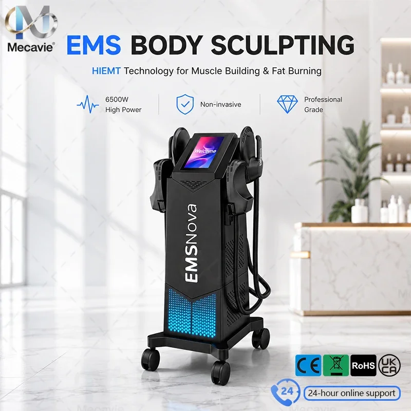 EMS 6500W HIEMT Sculpt 4Handles Non-invasive Fat Loss Muscle Build Butt Lift Skin Tighten Contour Machine 200HZ Peach Butt