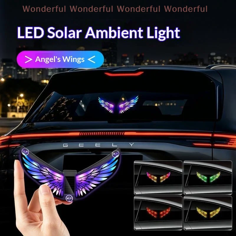 Solar Powered Car LED Strobe Warning Lamp Colorful Ambient Light Type-C Dual Charge Sensor for Trailer Safety Alert Use
