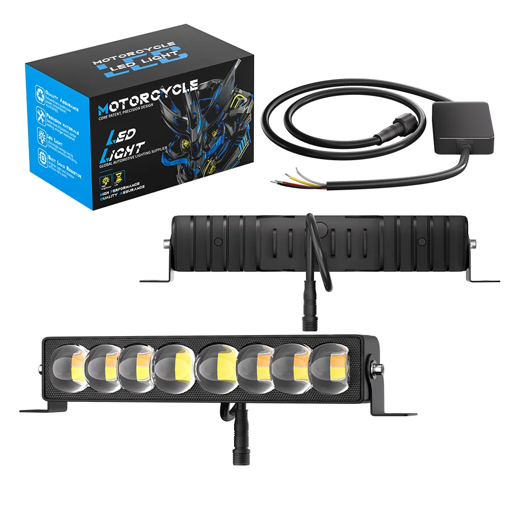 High Power Dual Color White Yellow Motorcycle LED Auxiliary Spotlight Headlight Strobe High Bright Driving Lamp Moto Accesorios