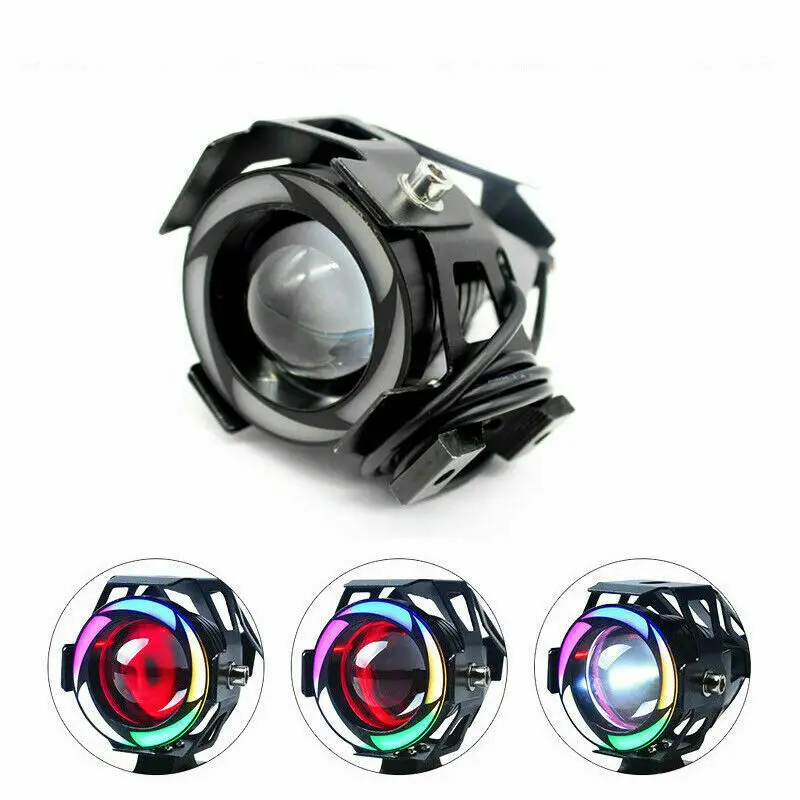 2pcs Motorcycle RGB LED Headlights U7-RGB Multi-Color LED Headlight Fog Lights Angel Eye Strobes Leds Motorcycle Lights 12V