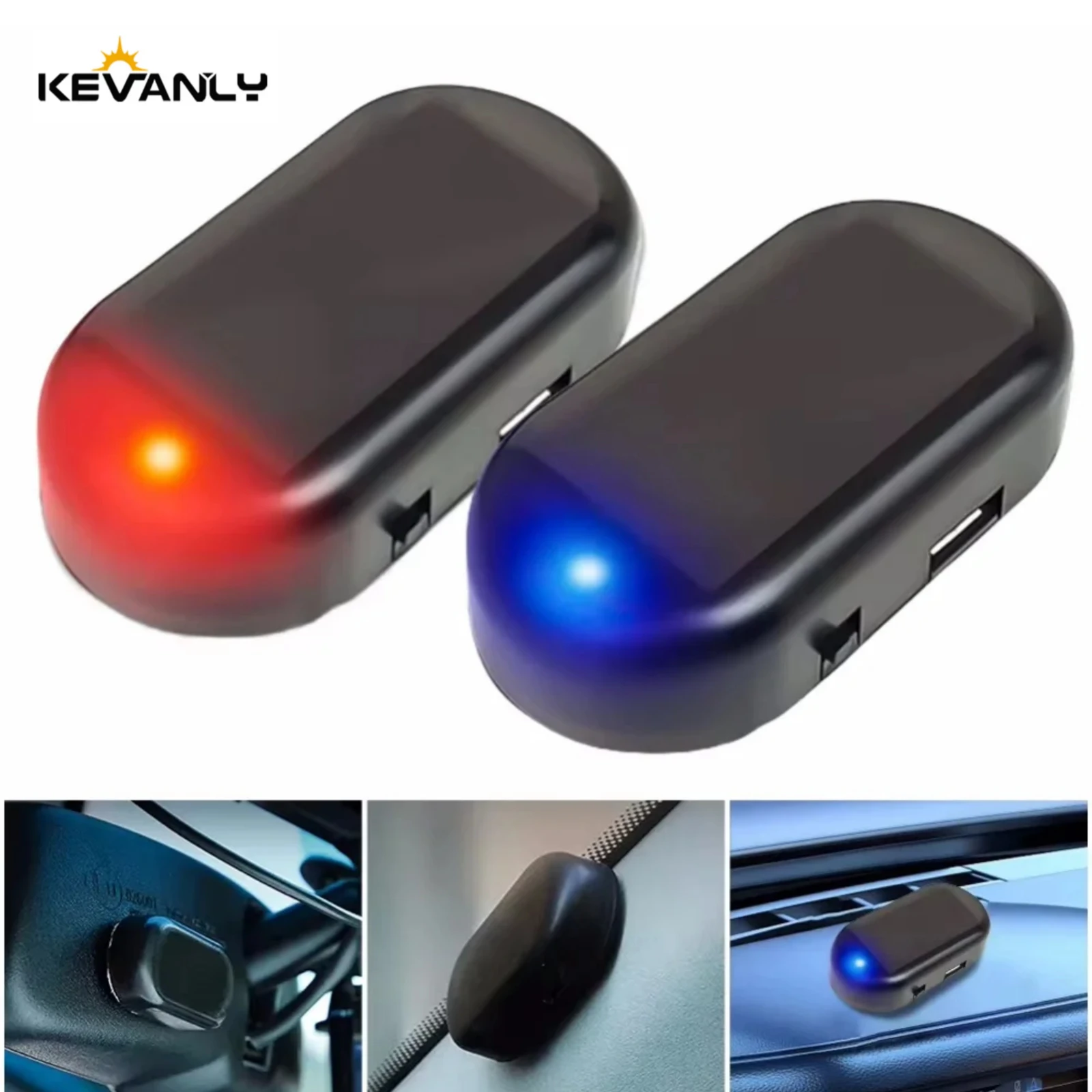 1pc Car Fake Security Light Solar Powered Simulated Dummy Alarm Wireless Warning Anti-Theft Caution Lamp LED Flashing Lights