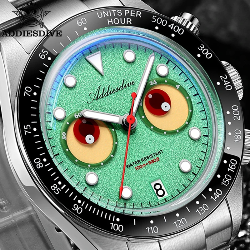 ADDIESDIVE Watch Men Ceramic Bezel New VK64 Quartz Wristwatch 40mm AD2557 Luminous 10Bar Waterproof Diving Chronograph Watch