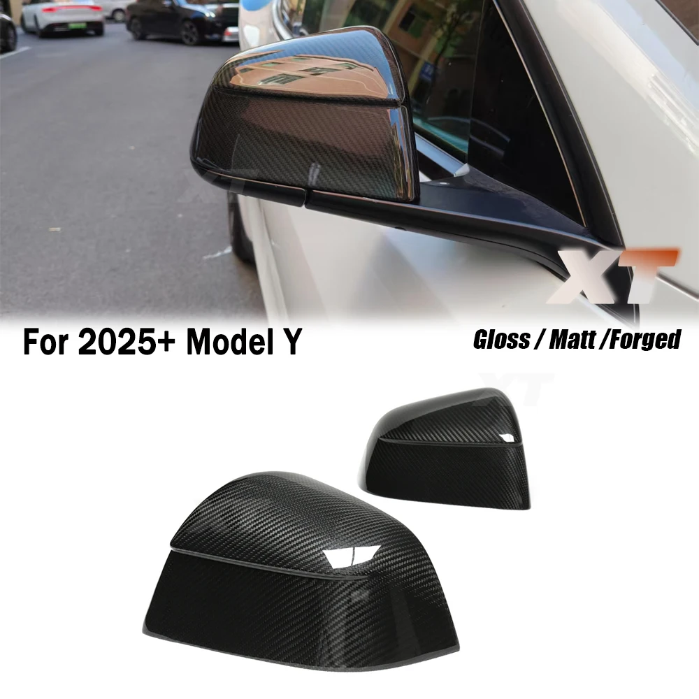Juni Style Look Forged Matt For 2019-24 Tesla Model Y Dry Carbon Fiber Mirror Cover Rear View Side Caps Stick on Easy Install