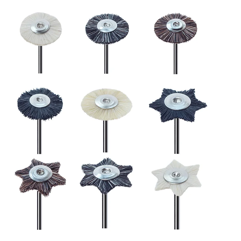10Pcs/Bag 2.35mm Dental Laboratory Polishing Prophy Brush Wheel Rotary Tools Low Speed HP Shank Wool Goat Cotton Black Buffing