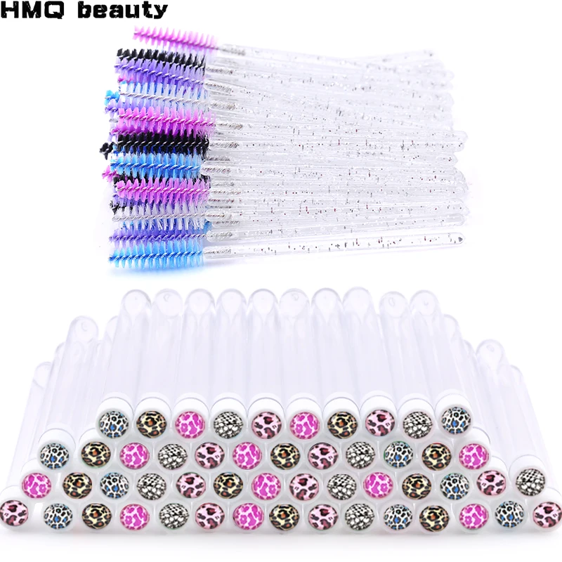 NEW Leopard style Reusable Eyebrow Brush Tube Eyelash Extension Applicator Disposable Mascara Wand Diamond Eyelash Brush Tube