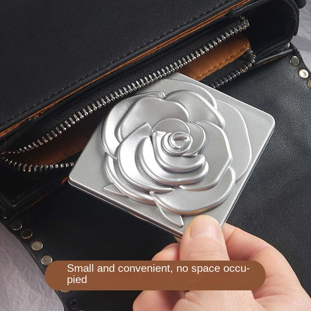 Mini Square Fold Makeup Mirror Easy to Carry Compact Cosmetic Mirror Pocket Makeup Mirror Rose Flower Delicate Vanity Mirror