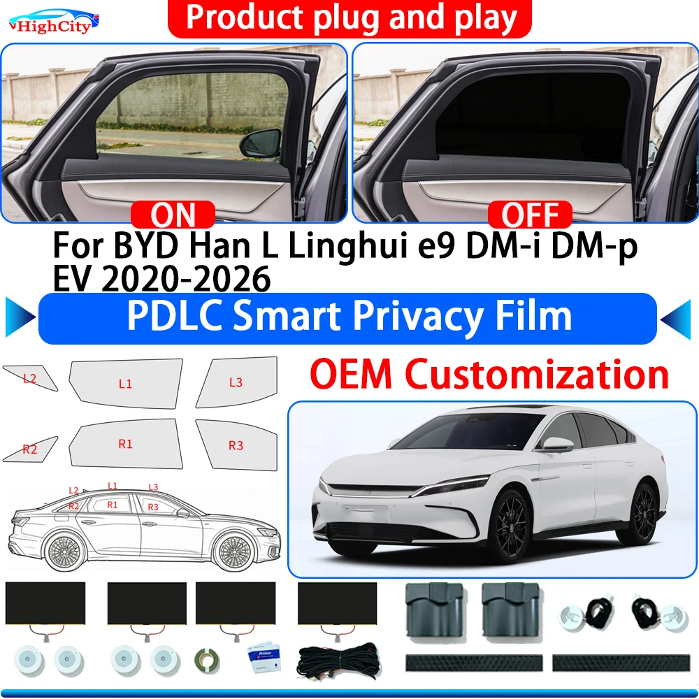For BYD Han L Linghui e9 DM-i DM-p EV 2020-2026 Electric Smart Privacy Film Polymer Dispersed Liquid Crystal Film Window Tint