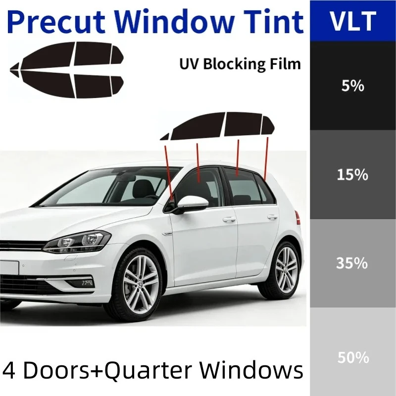 For VW Golf 5‑Door Hatchback MK5 MK6 MK7 Pre‑Cut Window Tint Film, 4 Doors+Quarter Windows UV IR Heat Blocking Privacy 2‑Ply PET