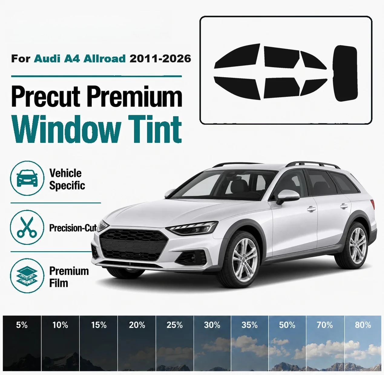Premium Precut Window Tint for Audi A4 Allroad 2011‑2026 Front Rear Windows UV Heat Rejection Anti‑Scratch Privacy Film car