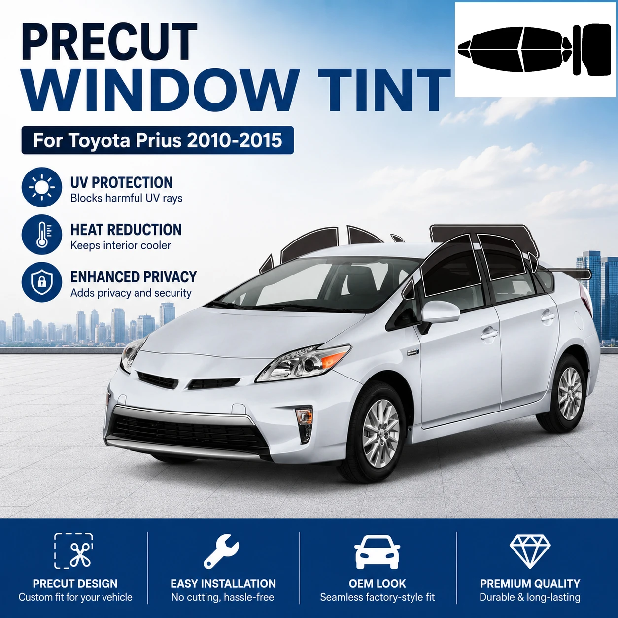 Pre-Cut Car Window Tint For Toyota Prius 2010-2015 All Sides 2Ply UV IR Blocking Heat Glare Film High insulation explosion-proof