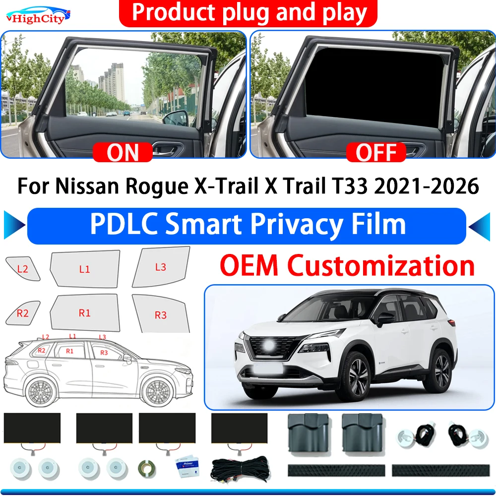 For Nissan Rogue X-Trail X Trail T33 2021-2026 Switchable Electric Smart Privacy Film Polymer Dispersed Liquid Crystal Window