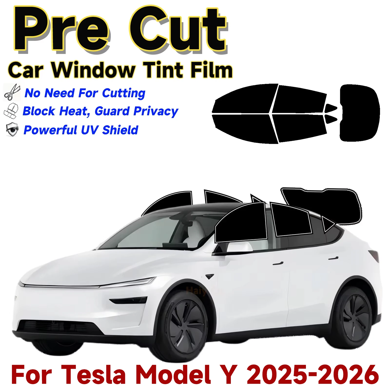 Pre-Cut Window Tint for Tesla Model Y 2025-2026 UV IR Blocking Heat Glare 2Ply Privacy Film Shade High sun protection car A+++