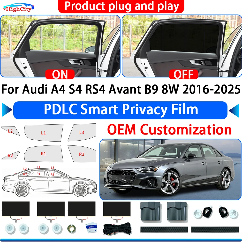 For Audi A4 S4 RS4 Avant B9 8W 2016-2025 OEM Switchable Electric Smart Privacy Film Polymer Dispersed Liquid Crystal Film Window