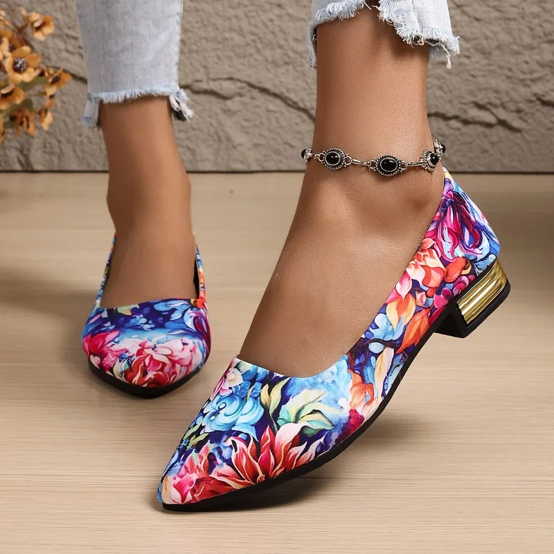 Large-sized, Thick-heeled, Fashionable Single-shoe Women's 2026 Spring New Pointed-toe,Shallow-mouthed Large-sized Women's Shoes