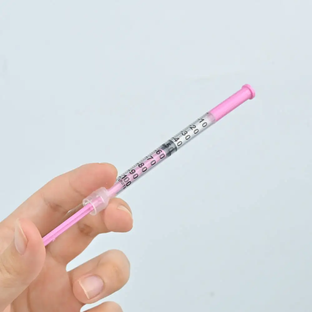 Sterile Veterinary Insulin Syringe Pink 1ml, 100PCS/BOX, 30G 8mm 31G Needle 8mm, Clear Scale Portable Livestock Farm Injection