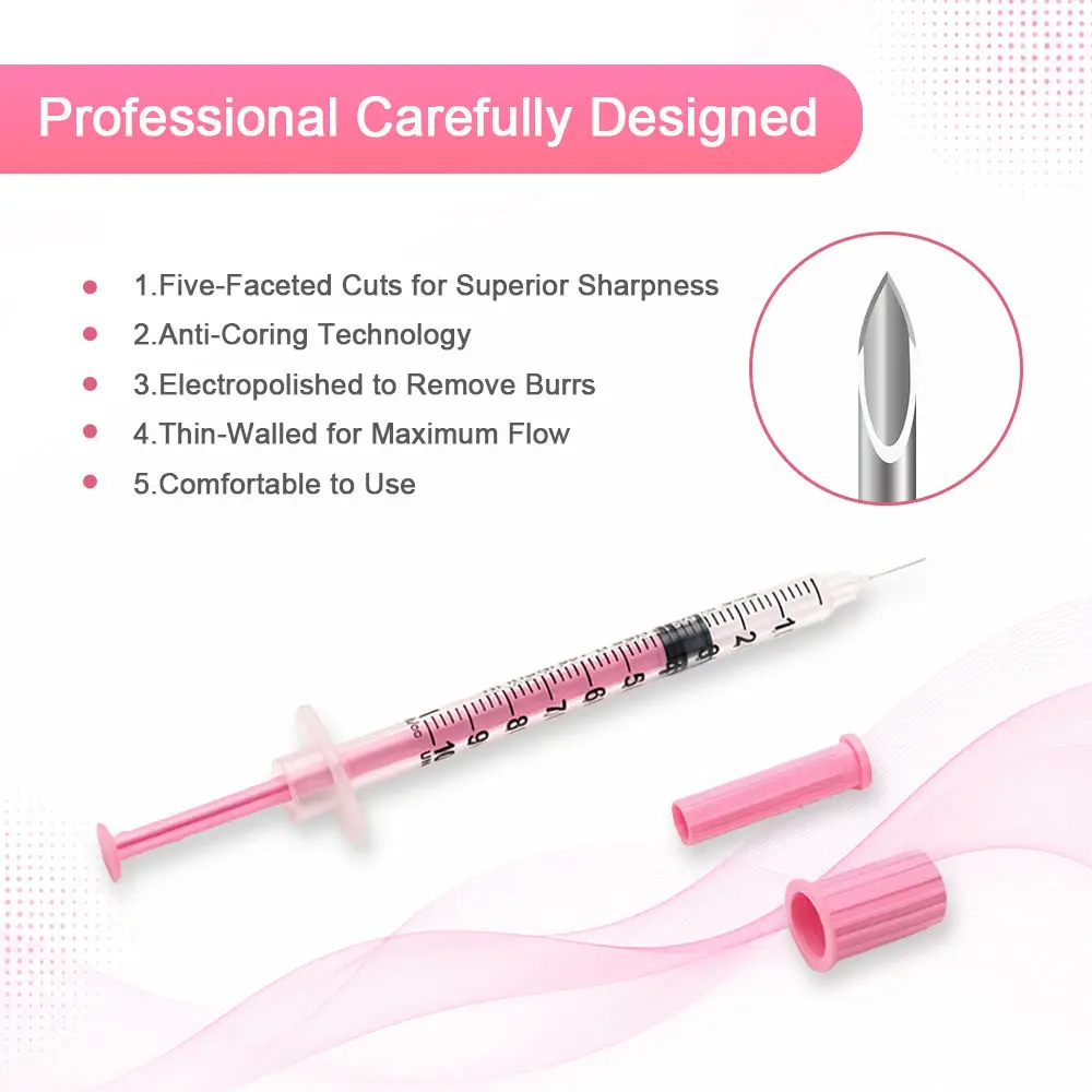 Factory Direct 1ml Disposable Insulin Syringe with 31G Needle - Pink Plunger CE Certified for Vet Clinics