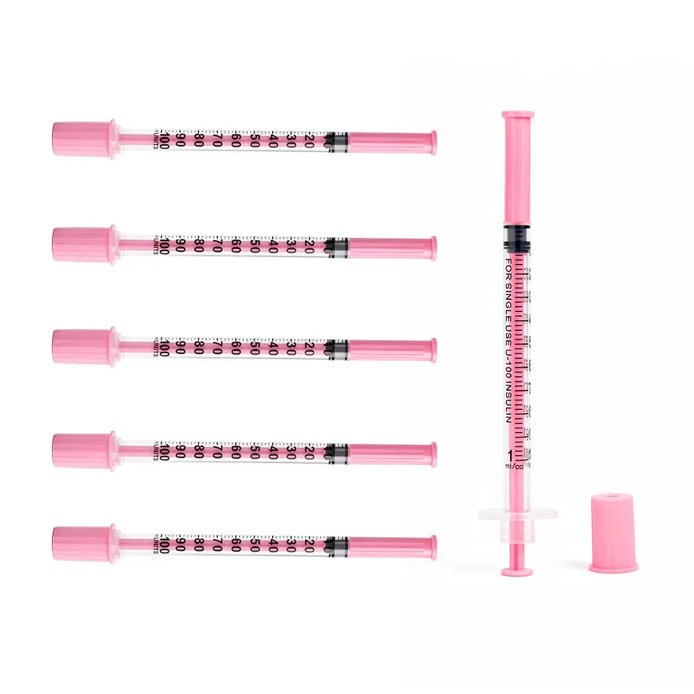 Pink Disposable Insulin Syringe for Animal 1ml, 31G Thin Needle 6mm, Anti-fade Scale Household Pet Breeding Injection