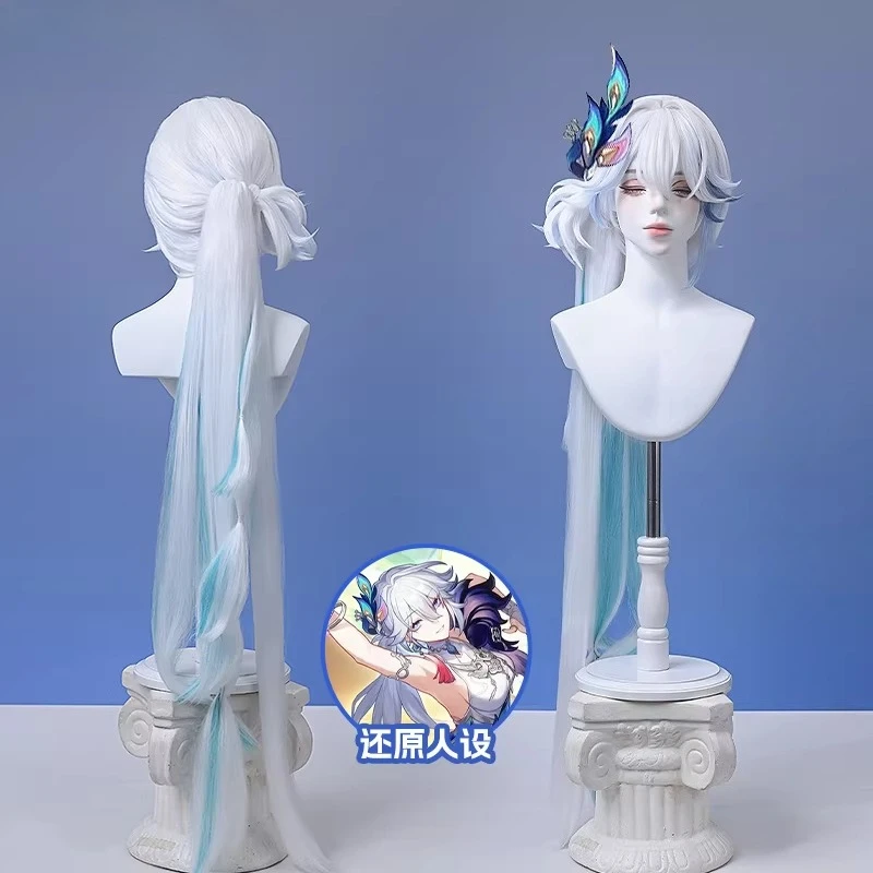 Honkai：Star Rail Ari Thrash Yao Guang Cosplay Wig with Ponytail Silver White Blue Mixed Hair Heat Resistant Synthetic Wigs Women