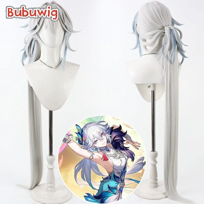 Bubuwig Synthetic Hair Yao Guang Cosplay Wigs Game Honkai: Star Rail Yao Guang 100cm Silver White Mixed Blue Wig Heat Resistant