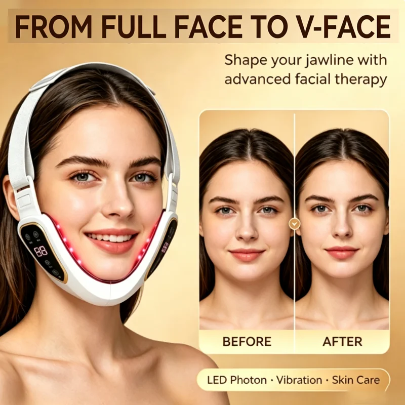 Facial Lifting Device LED Photon Therapy Facial Slimming Vibration Massager Double Chin V Face Shaped Cheek Lift Belt Machine