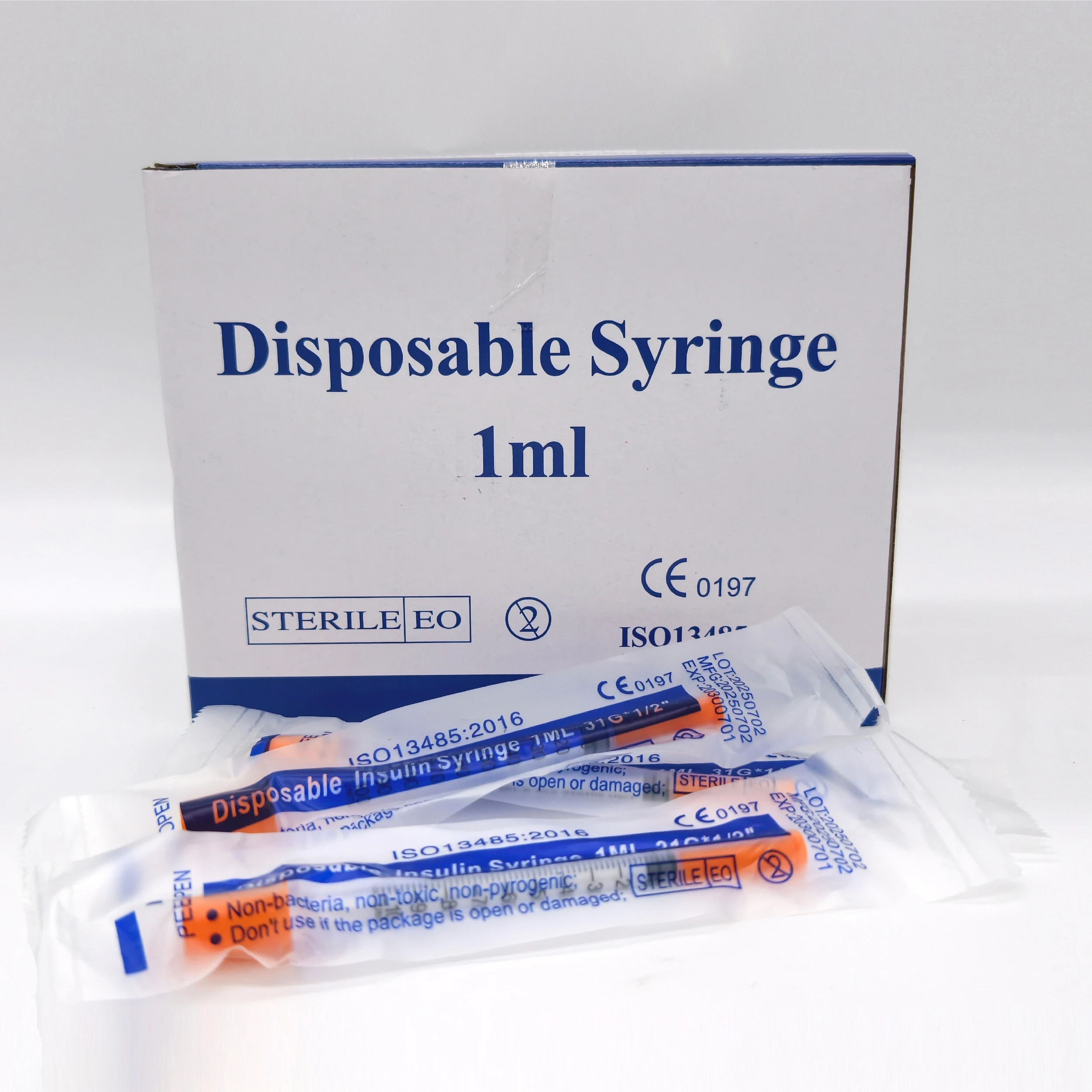 1ml 31G 1/2 inch Disposable Sterile Insulin Orange Syringe with 13mm Needle for Pets Feeding Injction Veterinary Use 100pcs