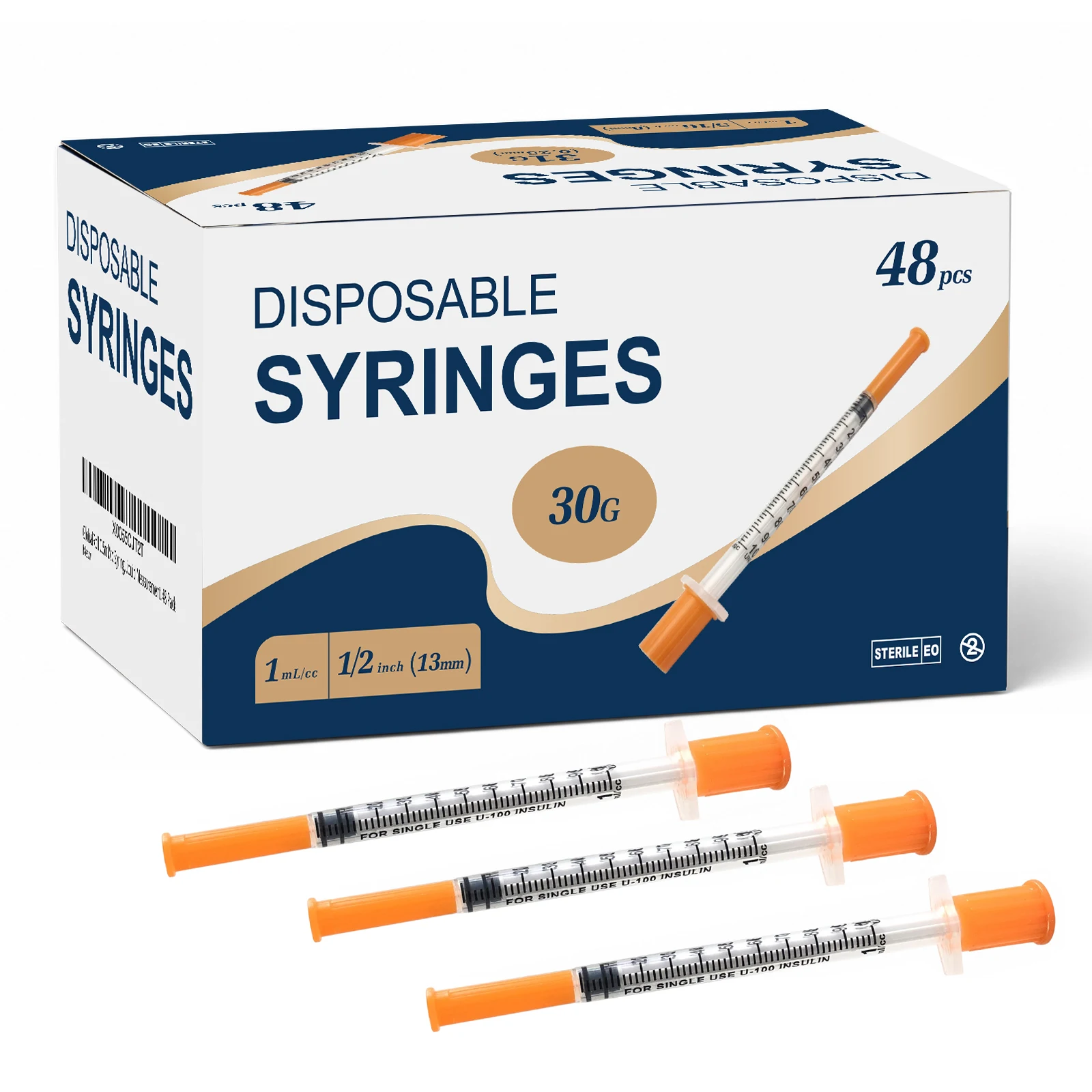 48pcs Insulin Syringes with Needle Clear Scale Leak Proof Plunger Sterilized Individually Sealed for Lab And Home Use