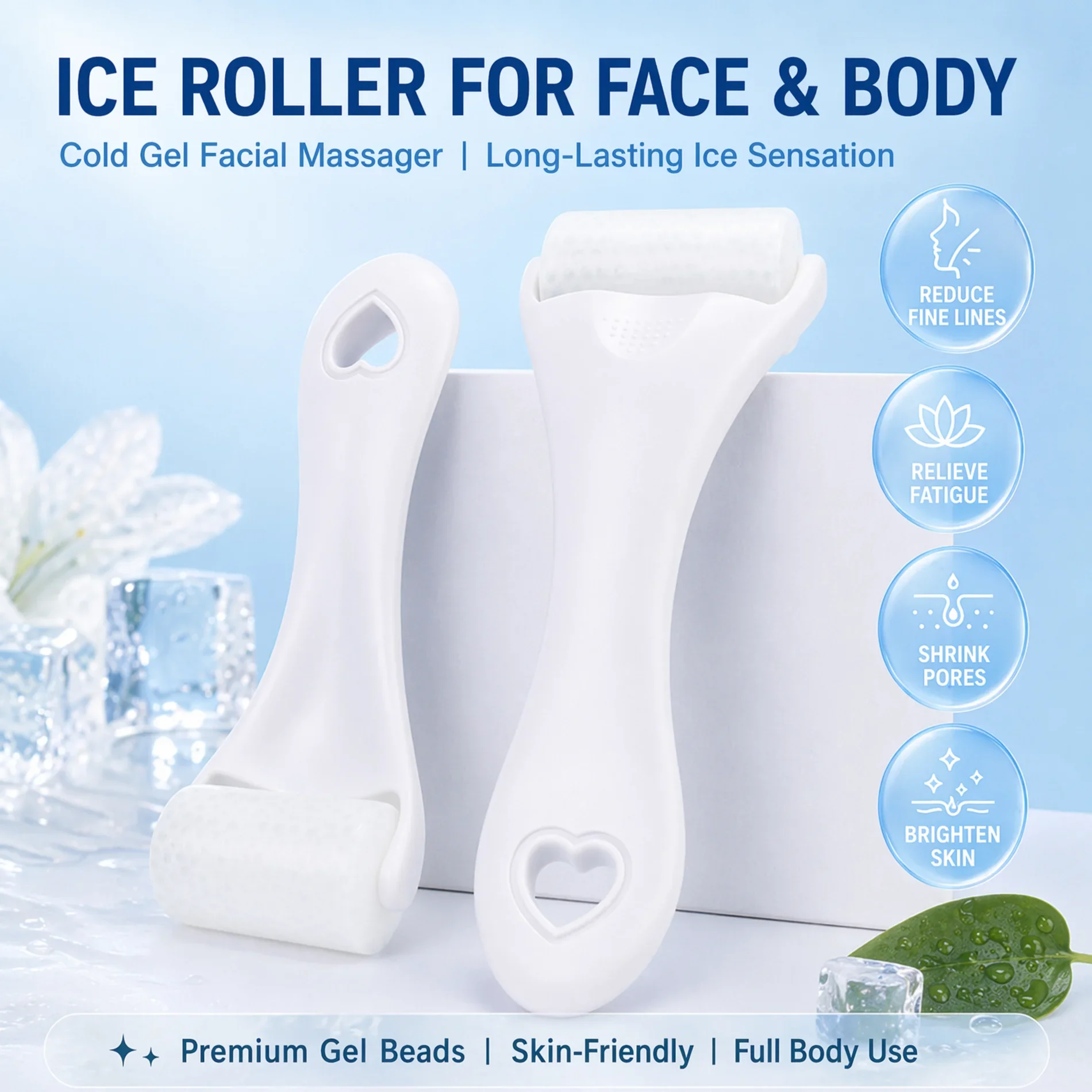 Gel Ice Face Roller Reusable Handheld Massager For Facial Lifting, Puffiness, Shrink Pores, Wrinkle Remove Body Skin Care Tool