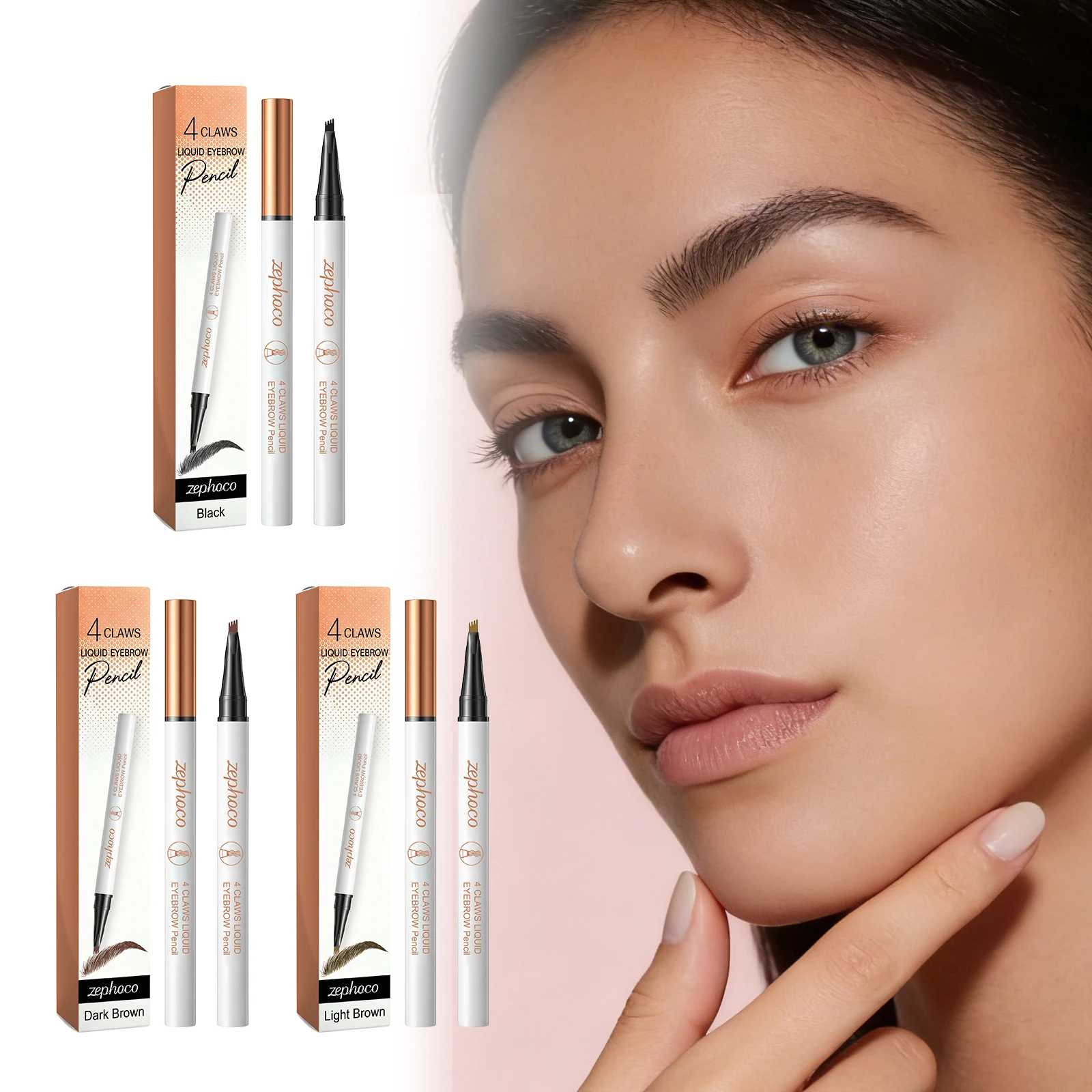 Waterproof Liquid Eyebrow Pen Smooth Pigmented Smudge Proof 3D Natural Hair Like Precision Shaping Portable For Daily Makeup