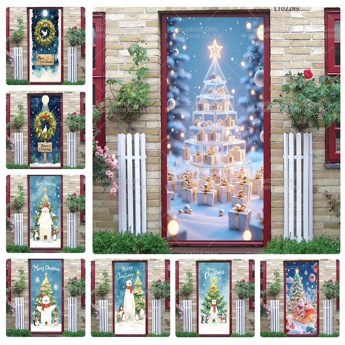 Santa Claus door stickers Cute cartoon holiday posters Waterproof self-adhesive party wallpaper atmosphere door stickers