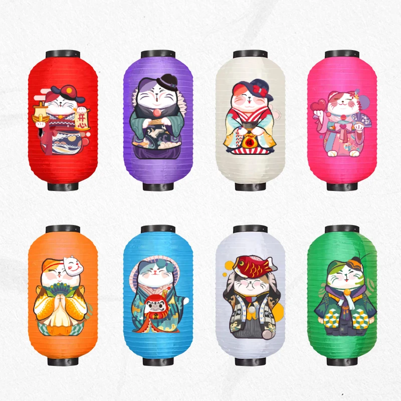 Japanese Maneki Neko Hanging Lantern Waterproof Lucky Cat Print Lantern Izakaya Sushi Ramen Restaurant Bar Decor Outdoor Indoor