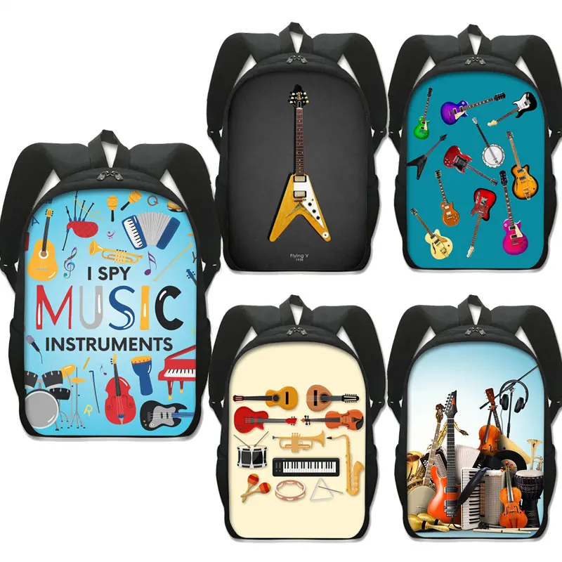 2026 Inches Electronic Organ Drum Kit Electric Guitar Print Backpack Fashion Jazz Schoolbags Hip Hop Laptop Rucksack Bookbags
