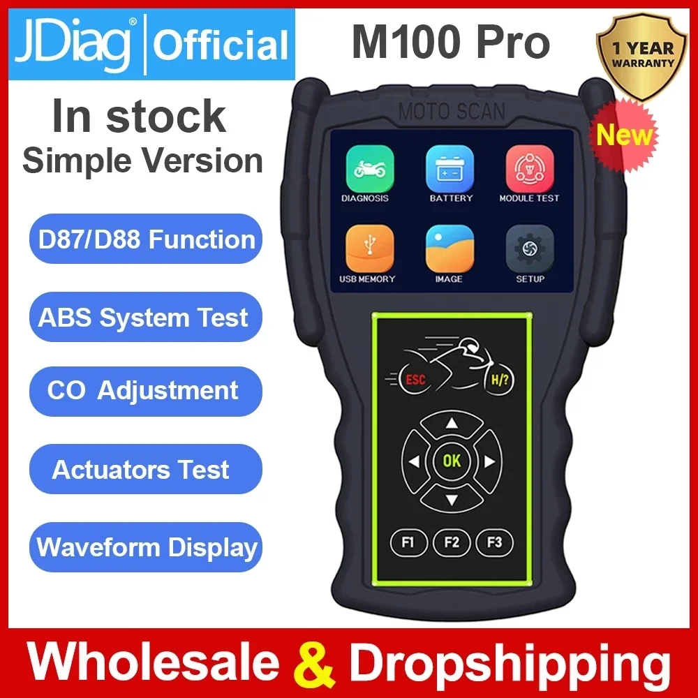 2026 JDiag M100 Pro Motorcycle Handheld Scanner Multilingual Diagnostic Tool Universal 2 in 1 Scanner Motor Scan Battery Tester