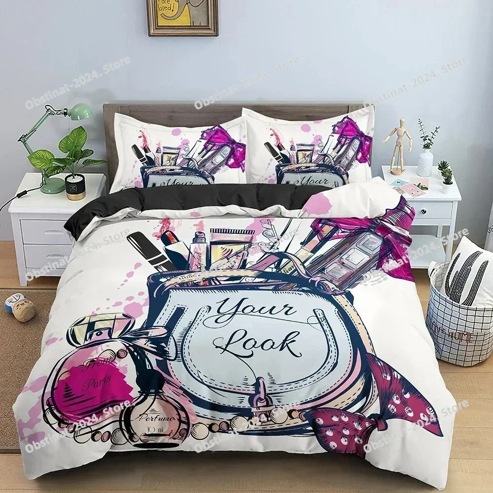 2025 Fashion Woman Cosmetics Bedding Set Bedclothes Female High-heeled Shoes Duvet Quilt Queens Cover Kings Single Home Textile