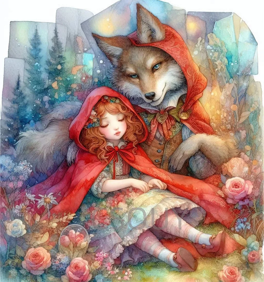 Wolf Red Hat 5D 100% Fairy Dust Square 5D Drill Full Diy Diamond Painting Cross Stitch Crystal Embroidery Mosaic Decor Needlewor