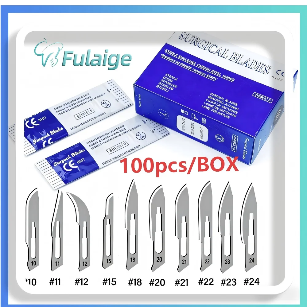 100 Pcs/Box Dental Surgical Blades Medical Scalpel Blades for Dental Procedures Surgery, Sterile Carbon Steel Disposable Blades