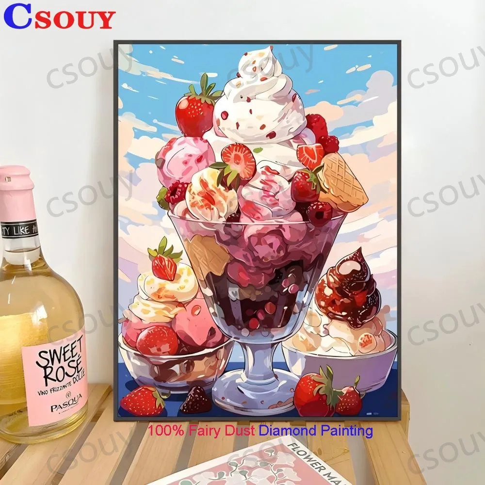 100% Fairy Dust Diy Diamond Painting Cross Stitch Fruit Ice Cream Cup Kit Embroidery Square Mosaic Home Decor Needlework Crystal