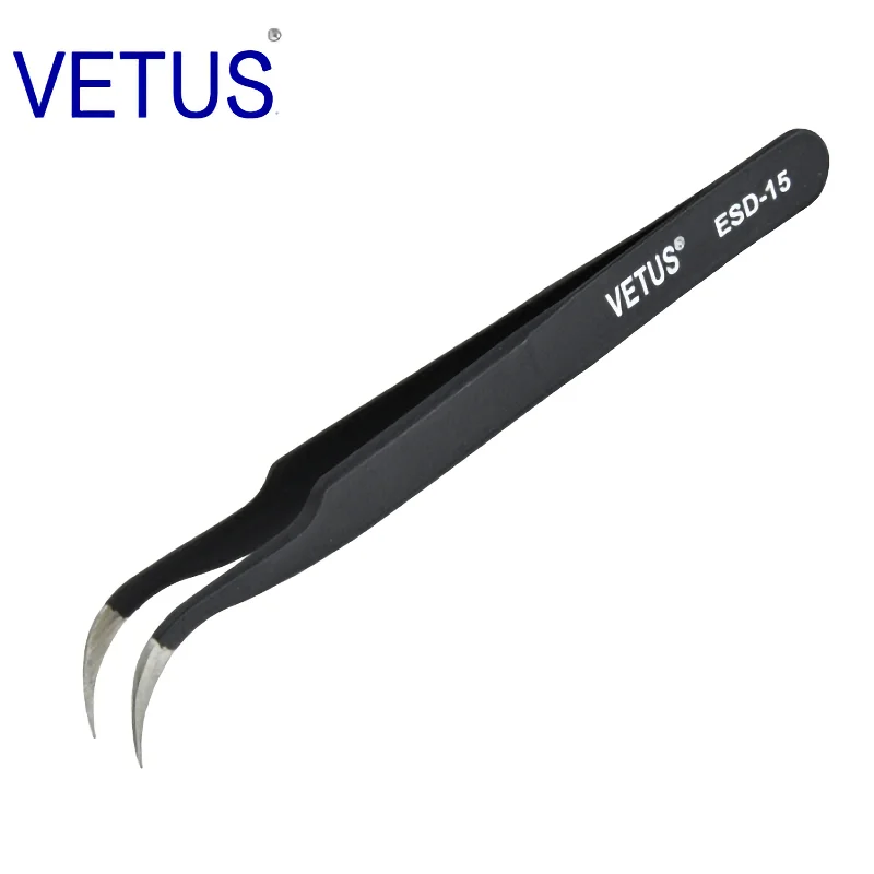VETUS Original ESD Series ESD-15 (116mm) Anti-static High-precision Stainless Steel Tweezers Anti-acid Alkali Resistant Pincers