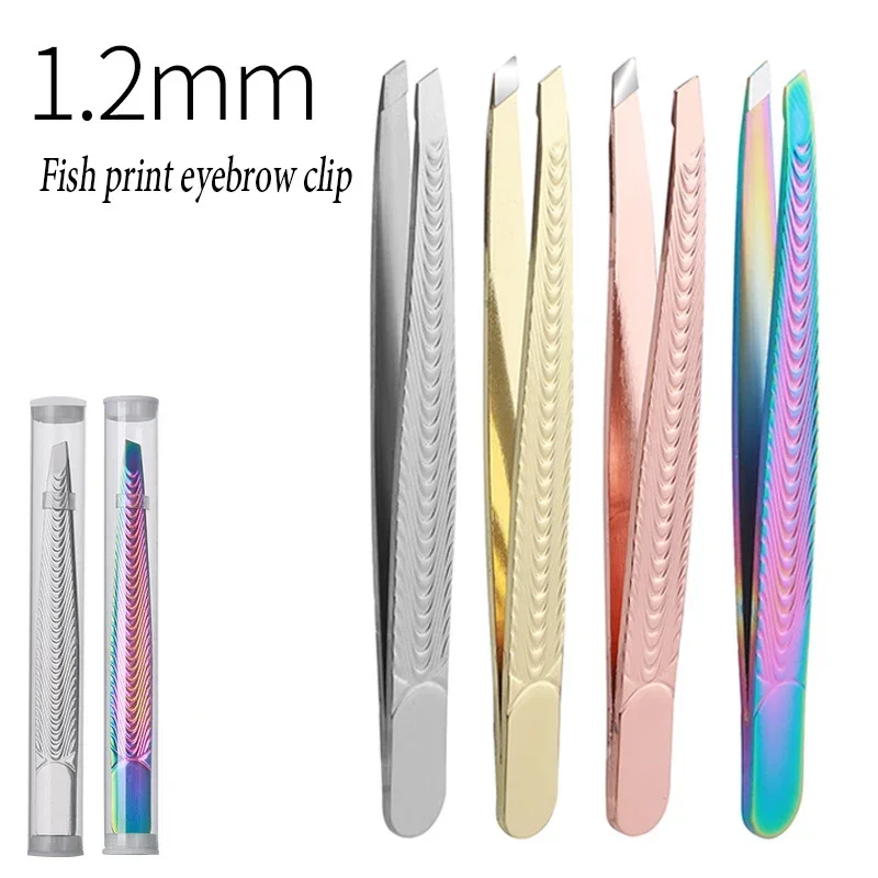 High Precision Stainless Steel Anti‑Slip Tweezers Slant Tip Eyebrow Clip For Eyelash Extension Facial Hair Plucking Beauty Tool