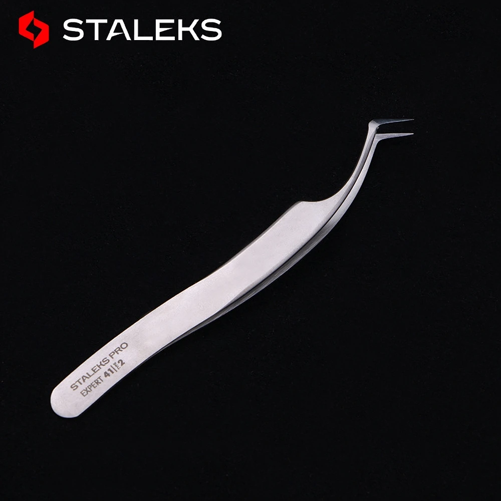 STALEKS PRO TE-41-2 Tweezers Grafting Eyelashes Blooming Anti Static High Precise Hyper Fine AISI 420 Steel