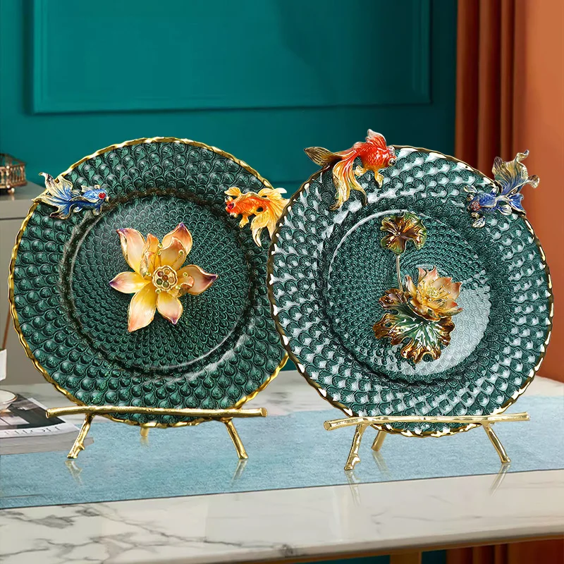 HYS enamel art ornament lotus handicraft living room porch cabinet wine cabinet decoration light luxury housewarming gift