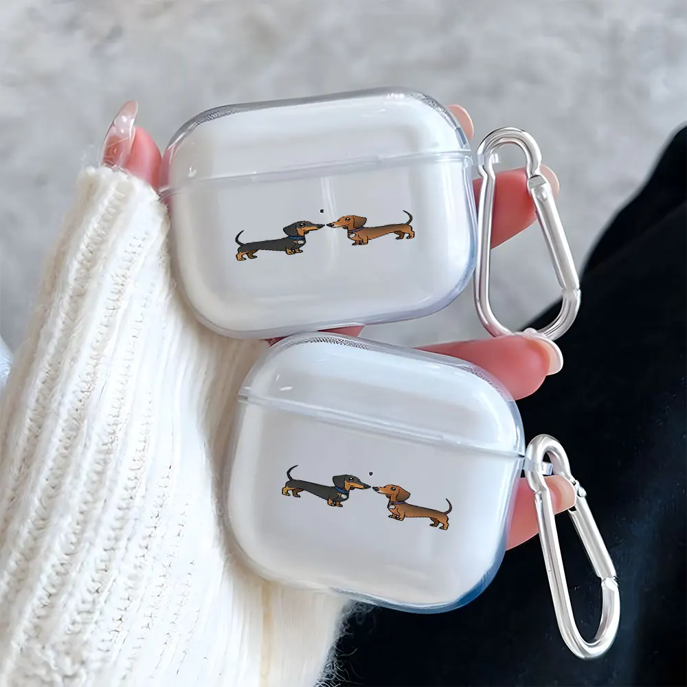 Cute Dachshund Dog Pattern Clear Earphone Case for AirPods Pro 3/Pro 2/Pro Earbuds Case For AirPods 4/3/2/1 TPU Protective Cover