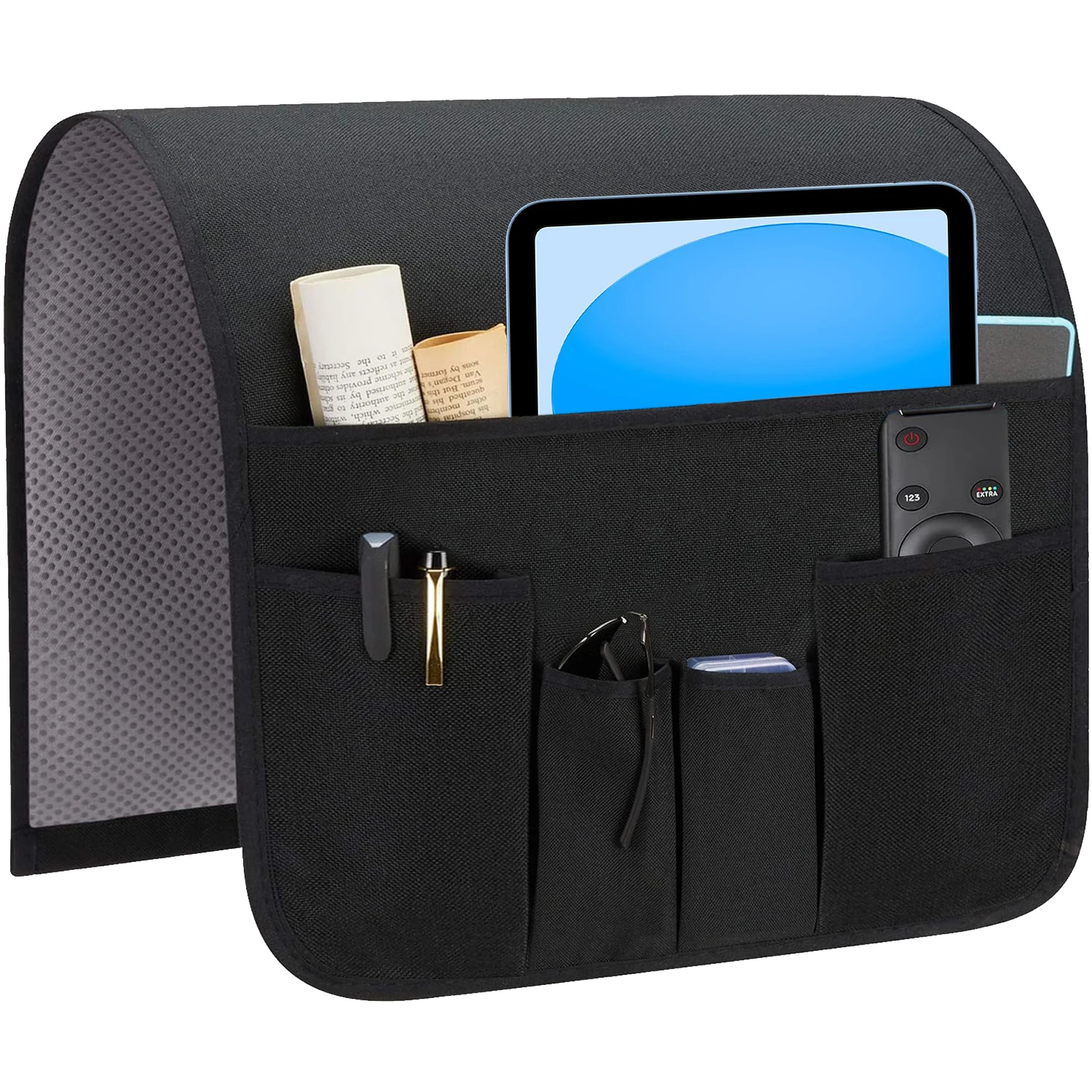 Sofa Armrest Organizer, Remote Control Holder for Recliner Couch, Arm Chair Caddy with 5Pockets for Magazine, Tablet, Phone,iPad