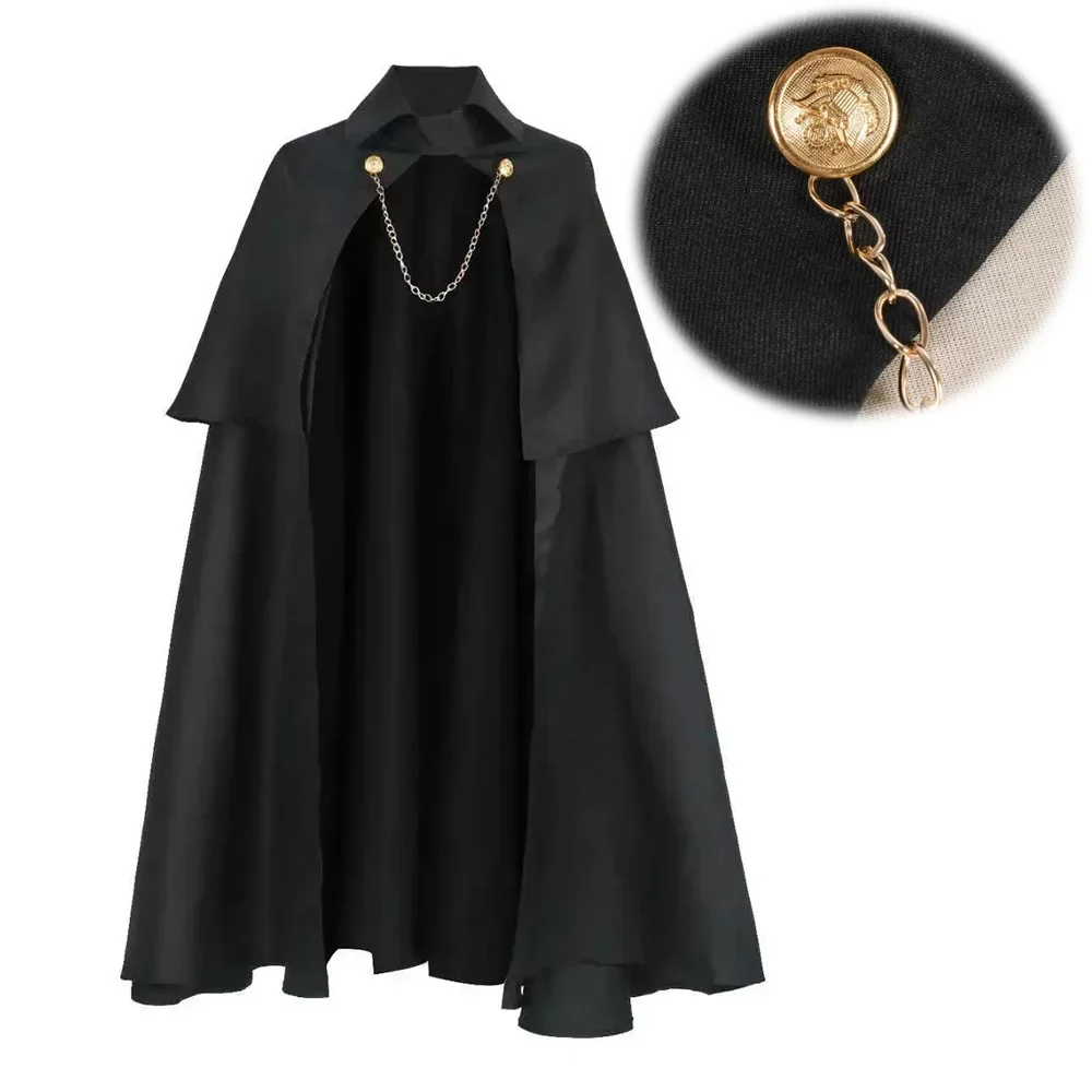 Inui Sajuna Cosplay Gothic Medieval Party Punk Robe Cloak with Chain Costume Military Black Knight Viking Pirate for Halloween