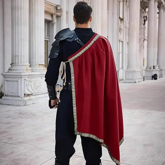 Medieval Tudor Cloak Renaissance Knight Men's Half Shoulder Cape Black Hooded Shrug Ranger Cape Larp Costume Halloween Coat 2025