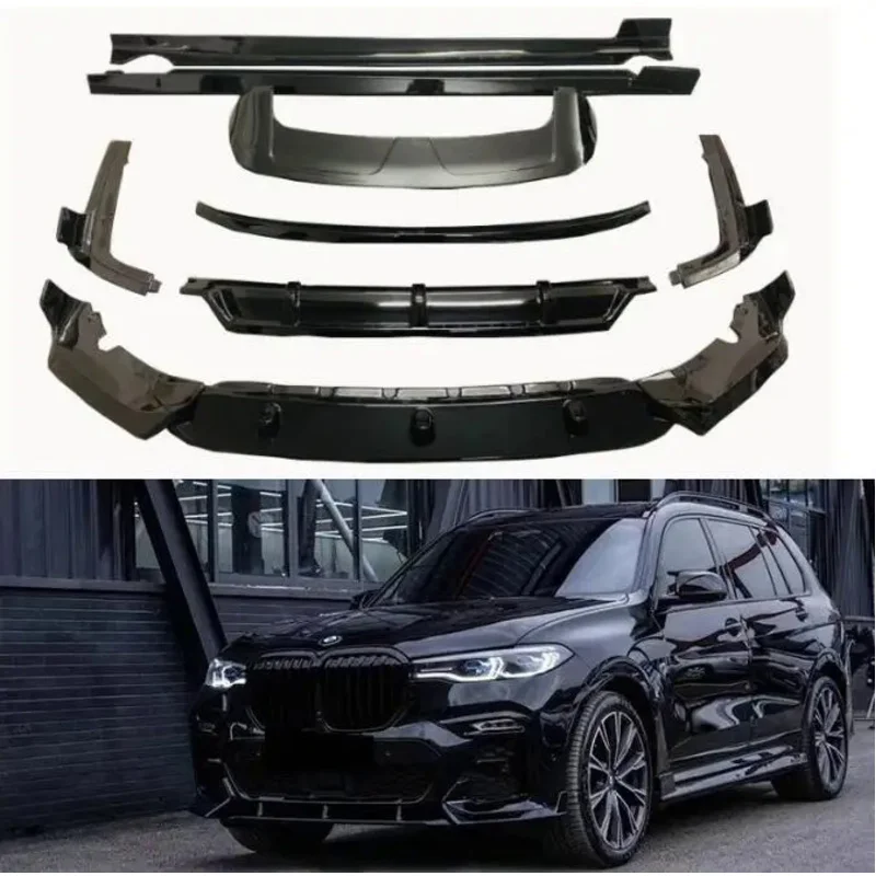 ABS Black Knight Front Bumper Lip Rear Diffuser Side Skirt Spoiler Grille For BMW X7 G07 2019 2020 2021 2022 Body Kit