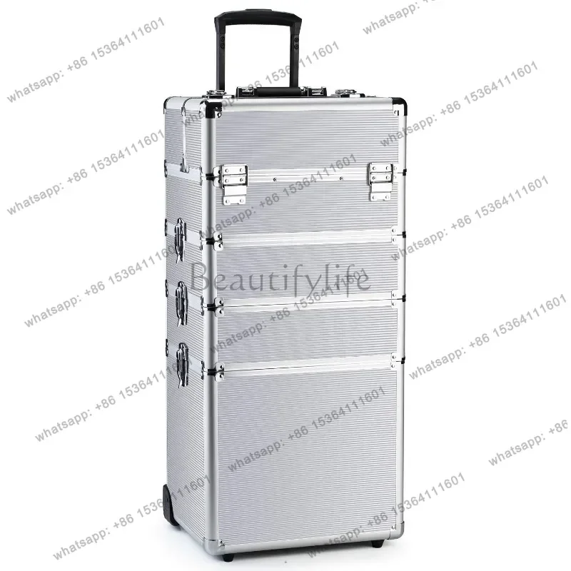 Makeup Rolling Train Case 4-in-1 Professional Artist Trolley Cosmetic Organizer with 2 Wheels Durable