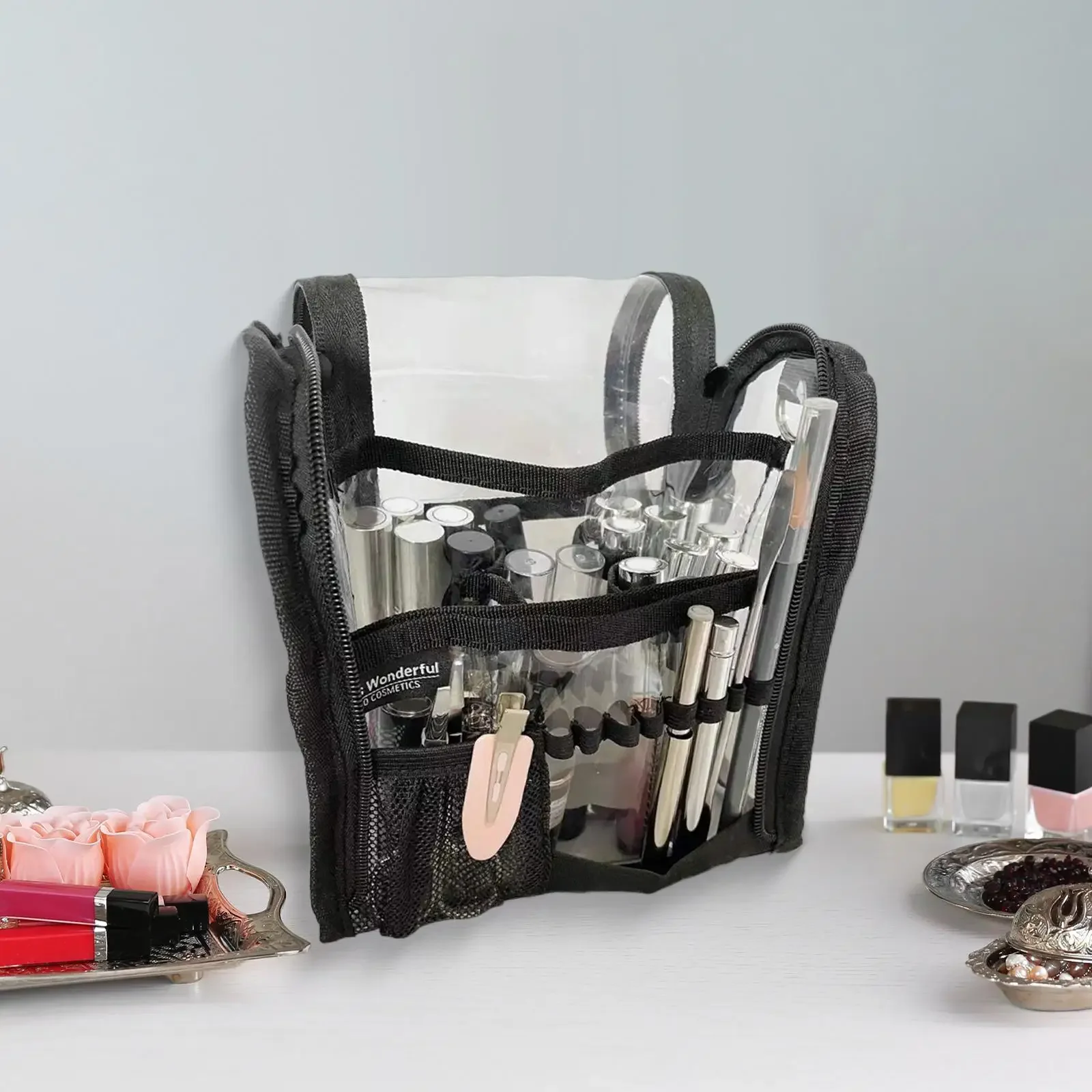 Makeup Artists Bag Portable Cosmetic Bag Organizer with Zipper Clear Toiletry Case for Travel Outdoor Camping Bathroom Home