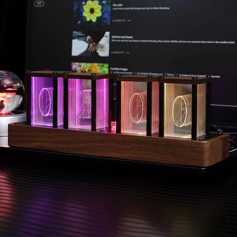 Nixie Tube Clock Desktop Clocks Imitation With Colorful RGB LED Glow Tube Clock Creative Alarm Clock Timer No Assembly