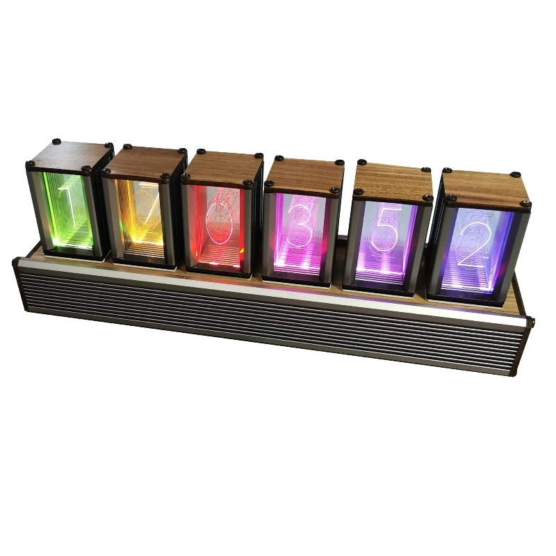 RGB Glow Tube Clock Creative Nordic Style DIY Nixie Glow Tube Clock Luxury LED Electronic Desktop Esports Table Decoration Gift