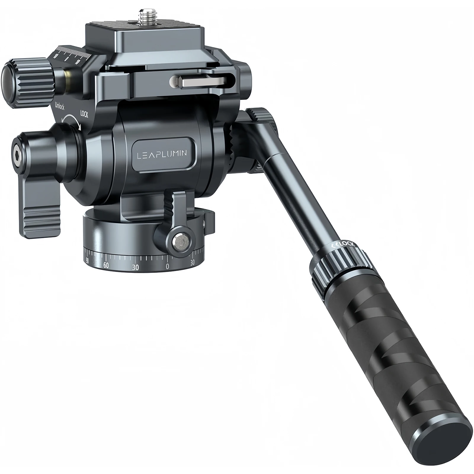 Tripod Fluid Head Metal Pan Tilt Head with Arca QR Plate Telescopic Handle for Compact Video Camera, DSLR, Camcorder
